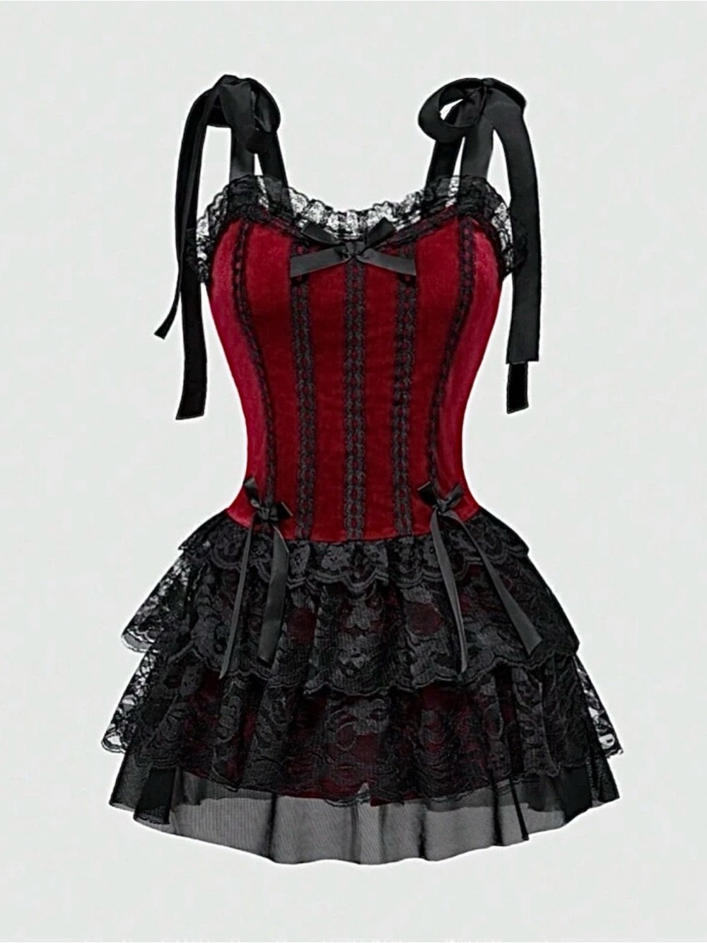 ROMWE Red Mini Dress with Black Lace Trim